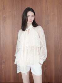 【SAMPLE SALE / célon】lace bow tiered blouse