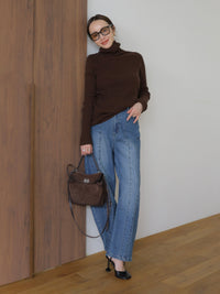 【AMOMMA】WOOL LAME RIB TURTLE KNIT