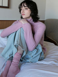 【AMOMMA】WOOL LAME RIB TURTLE KNIT