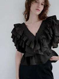 【AMOMMA】SATIN RUFFLE FRILL TOPS