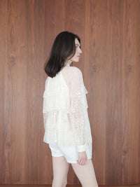 【SAMPLE SALE / célon】lace bow tiered blouse
