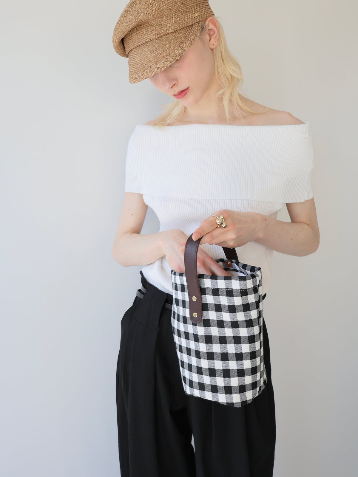 【SAMPLE SALE / swanë】gingham hand bag