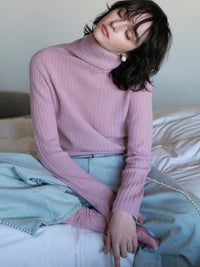 【AMOMMA】WOOL LAME RIB TURTLE KNIT