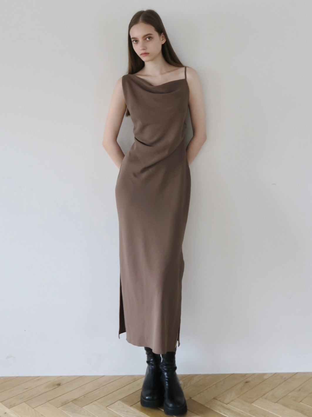 Asymmetric drape camisole dress