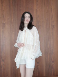 【SAMPLE SALE / célon】lace bow tiered blouse