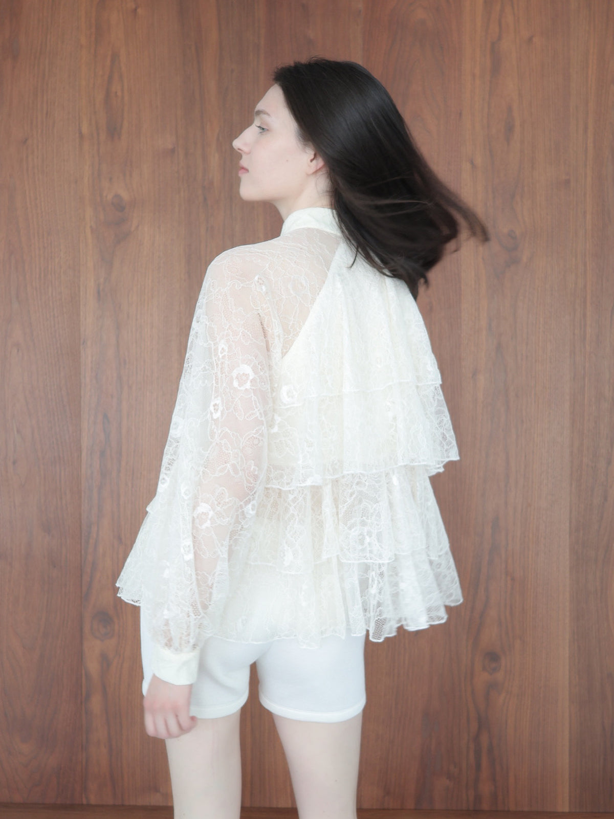 【SAMPLE SALE / célon】lace bow tiered blouse