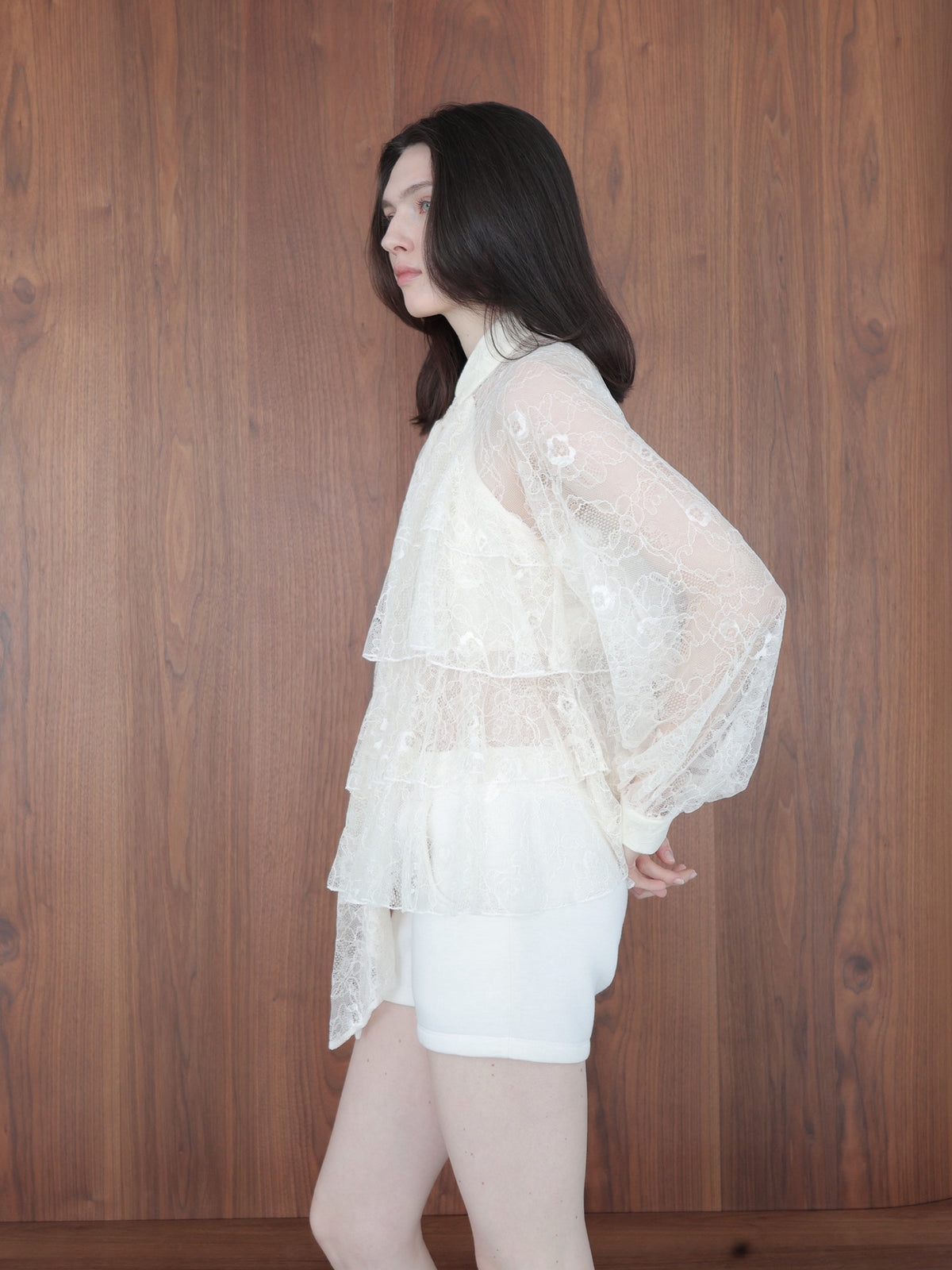【SAMPLE SALE / célon】lace bow tiered blouse