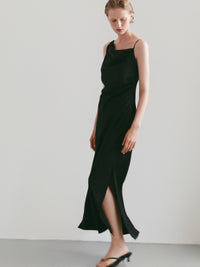 【célon】satin asymmetry drape cami dress