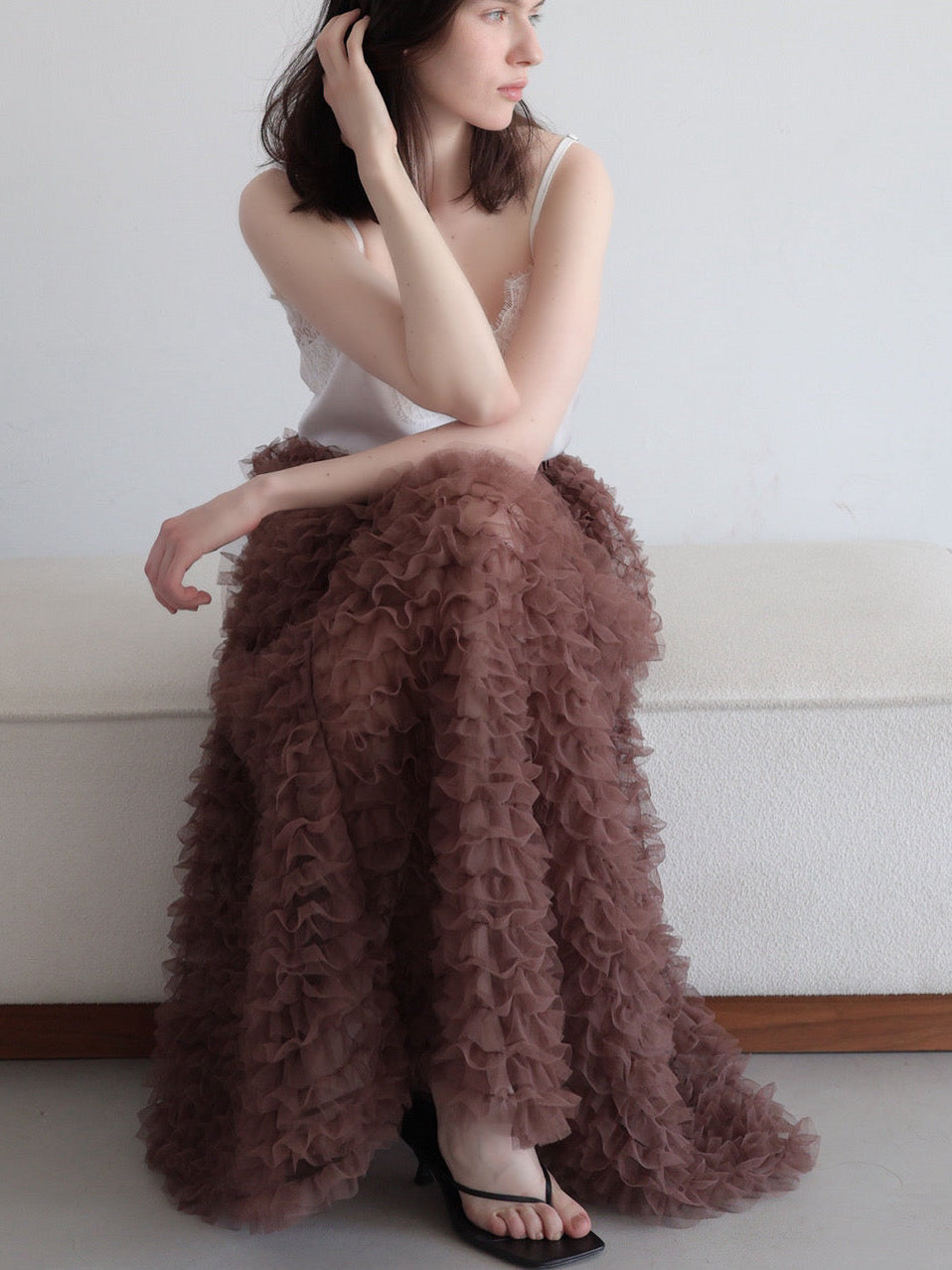 airy tulle long skirt