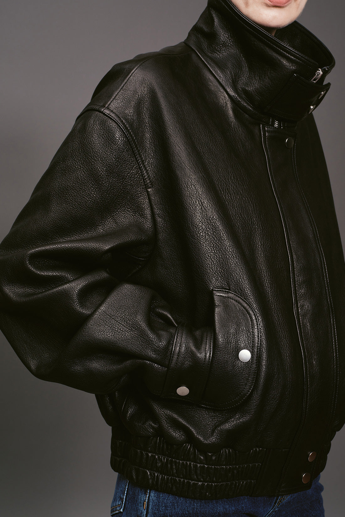 【ELBORN】Milly High-neck Leather Jacket