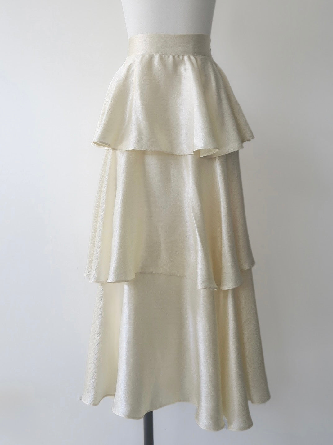 satin frilly tiered long skirt