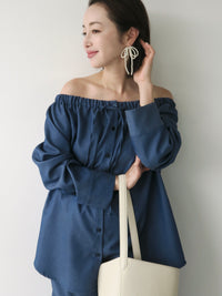 【SAMPLE SALE / AMOMMA】DENIM LIKE DRAWSTING OFF SHOULDER