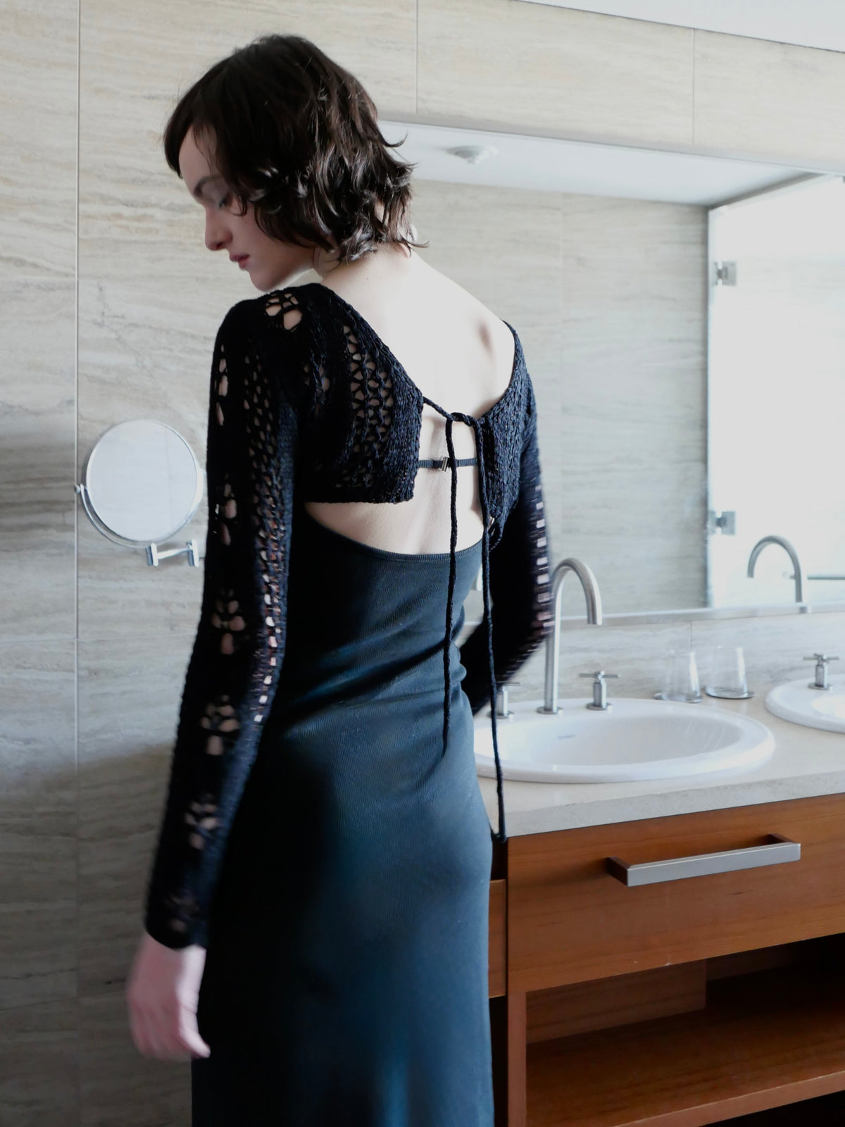 BACK OPEN RIB CAMI DRESS