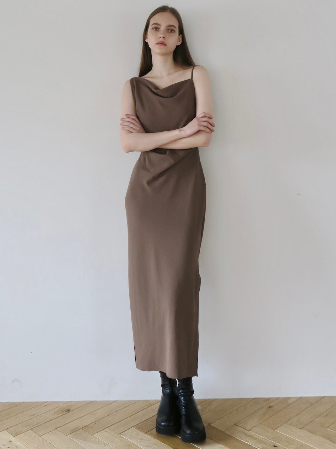 Asymmetric drape camisole dress