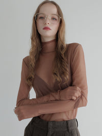 【SAMPLE SALE / AMOMMA】 LONG SLEEVE SHEER TOPS( BROWN )
