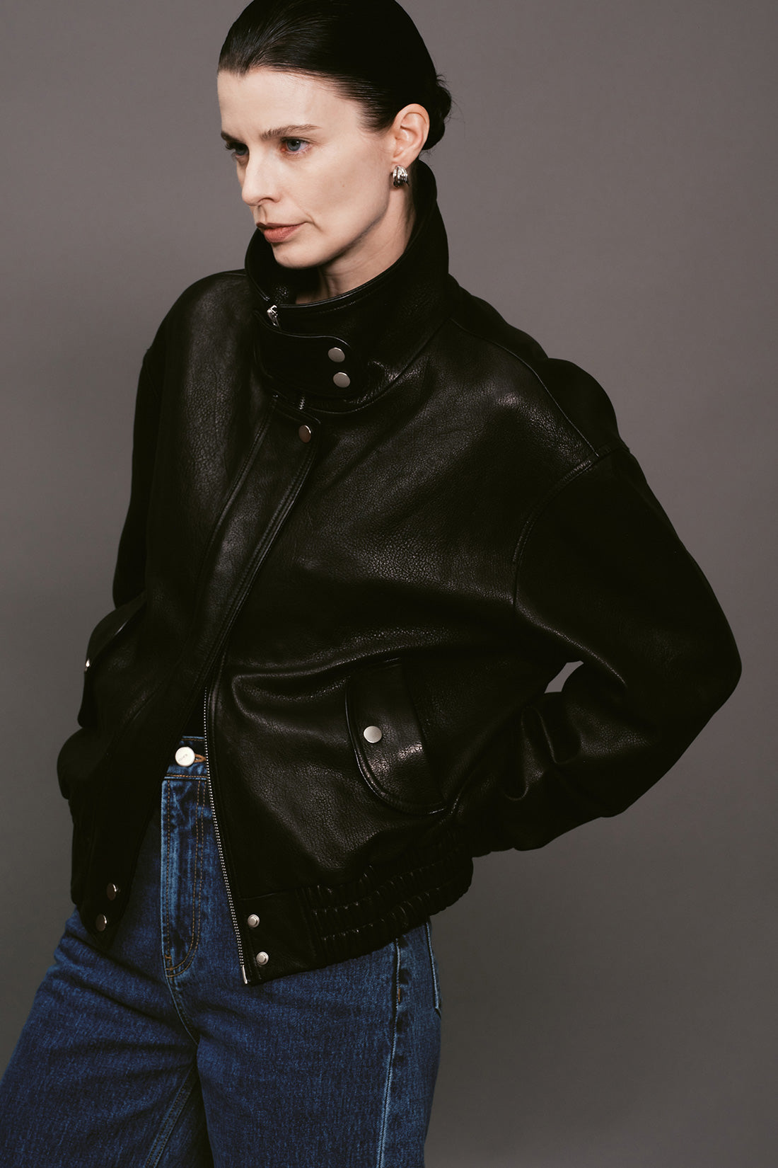 【ELBORN】Milly High-neck Leather Jacket