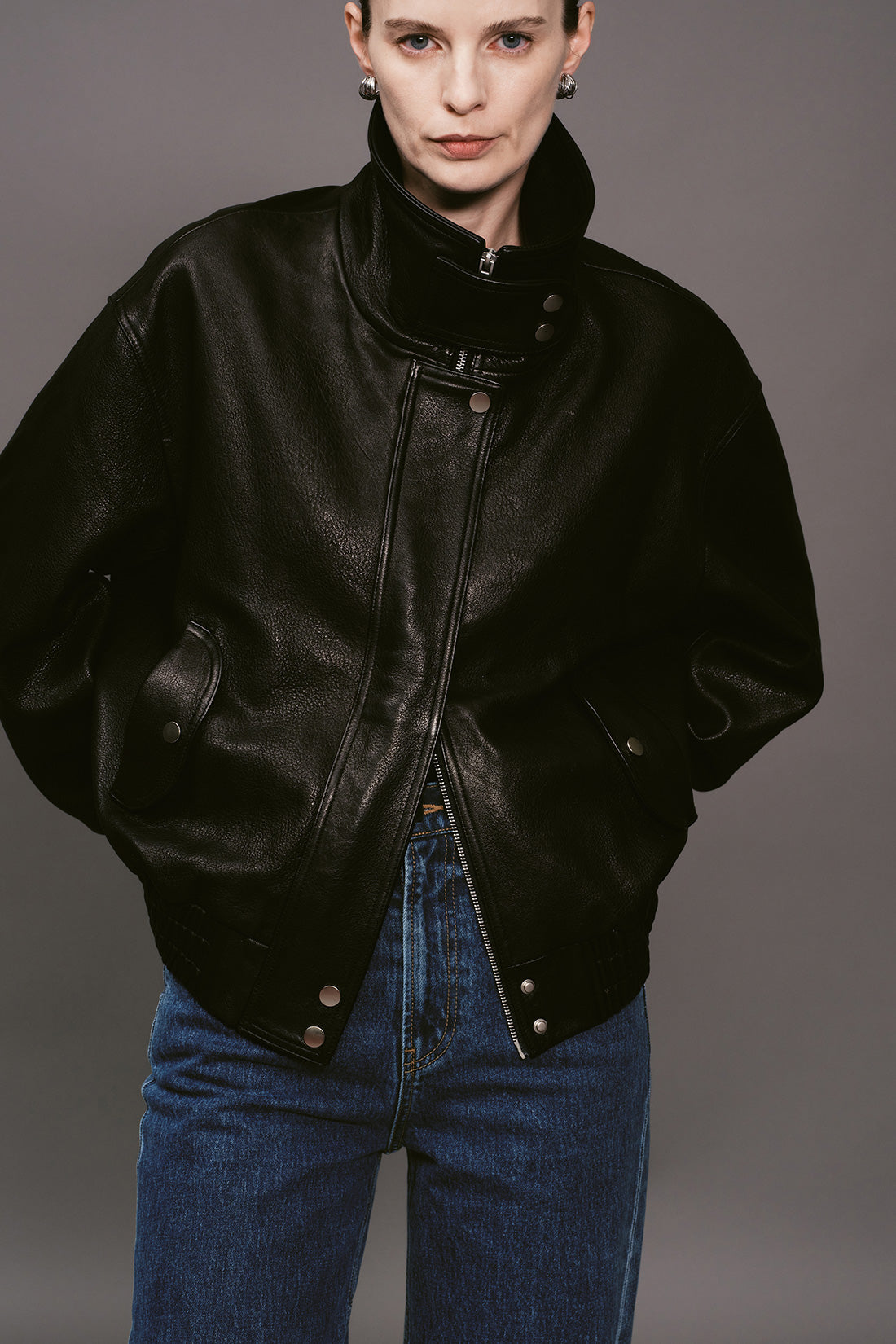 【ELBORN】Milly High-neck Leather Jacket