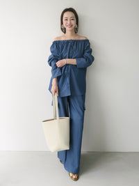 【SAMPLE SALE / AMOMMA】DENIM LIKE DRAWSTING OFF SHOULDER