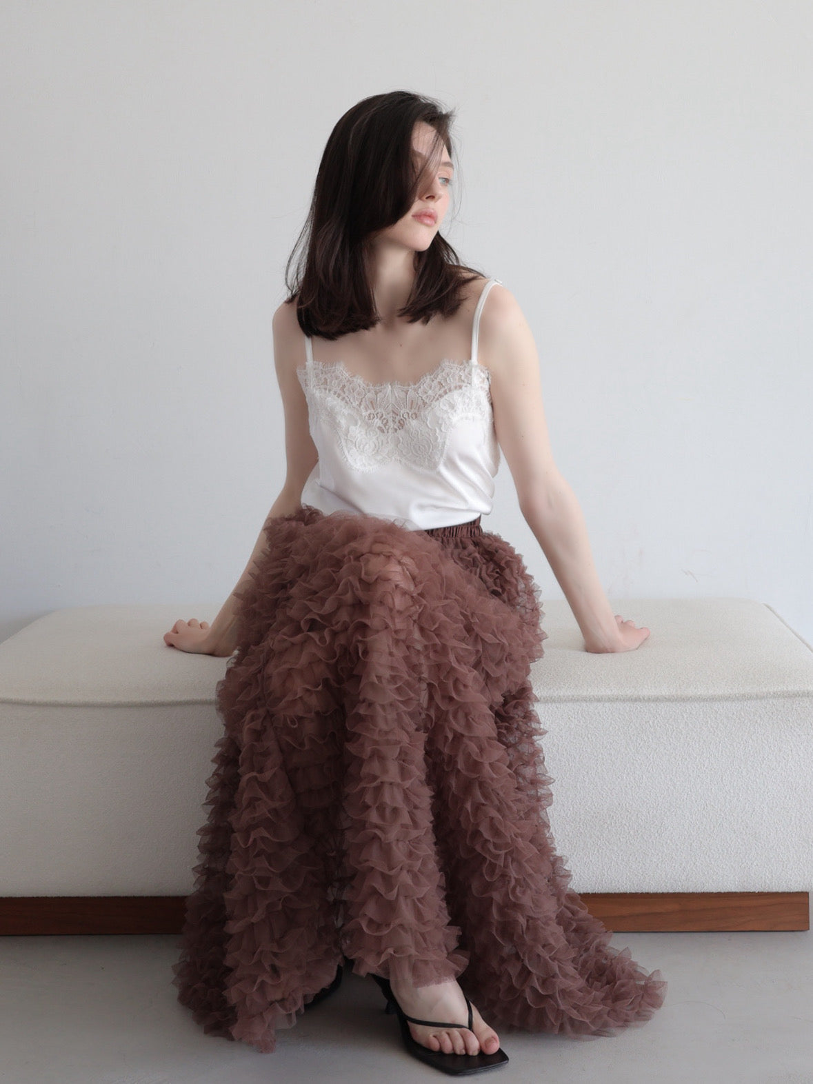 airy tulle long skirt