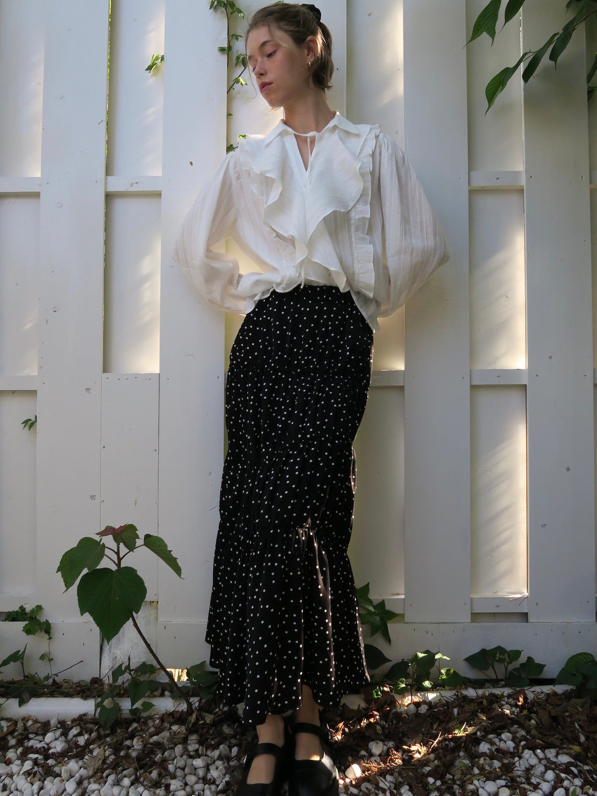 [ sample sale ] dot washer shirring skirt