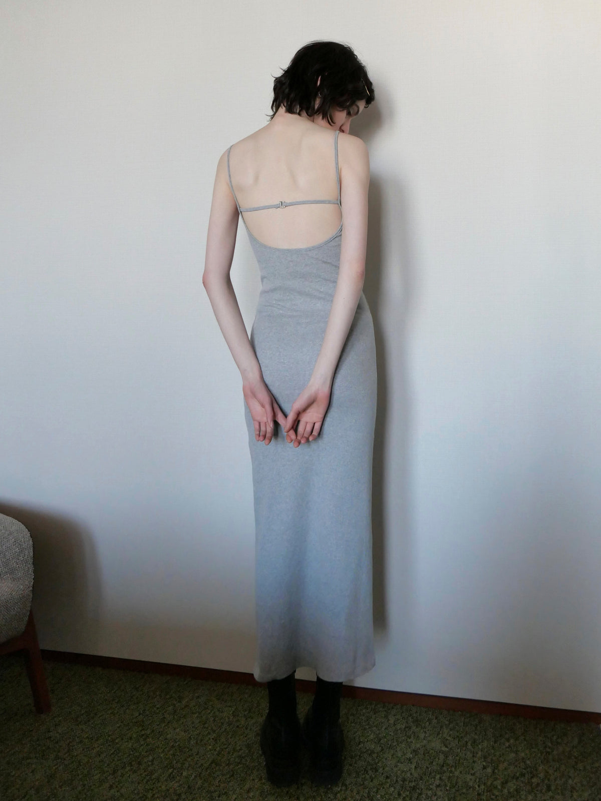 BACK OPEN RIB CAMI DRESS