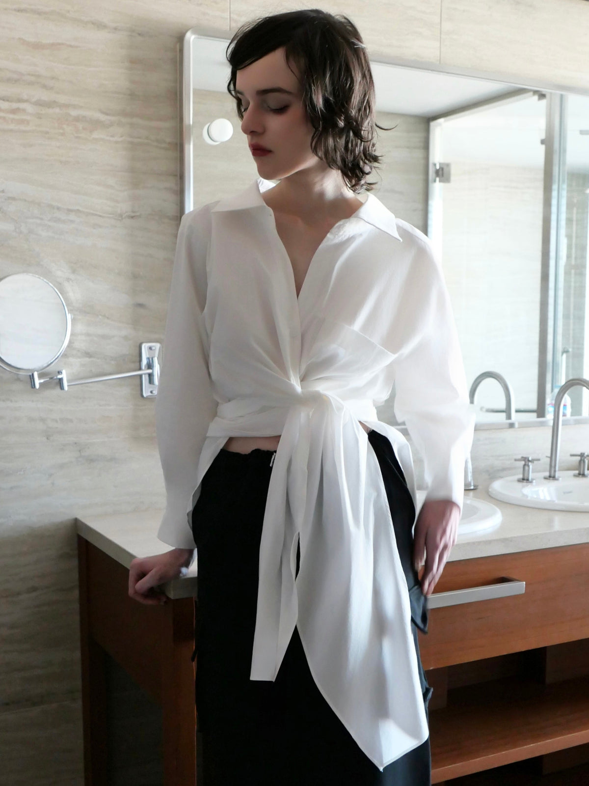 Waist-Tie Cotton Shirt