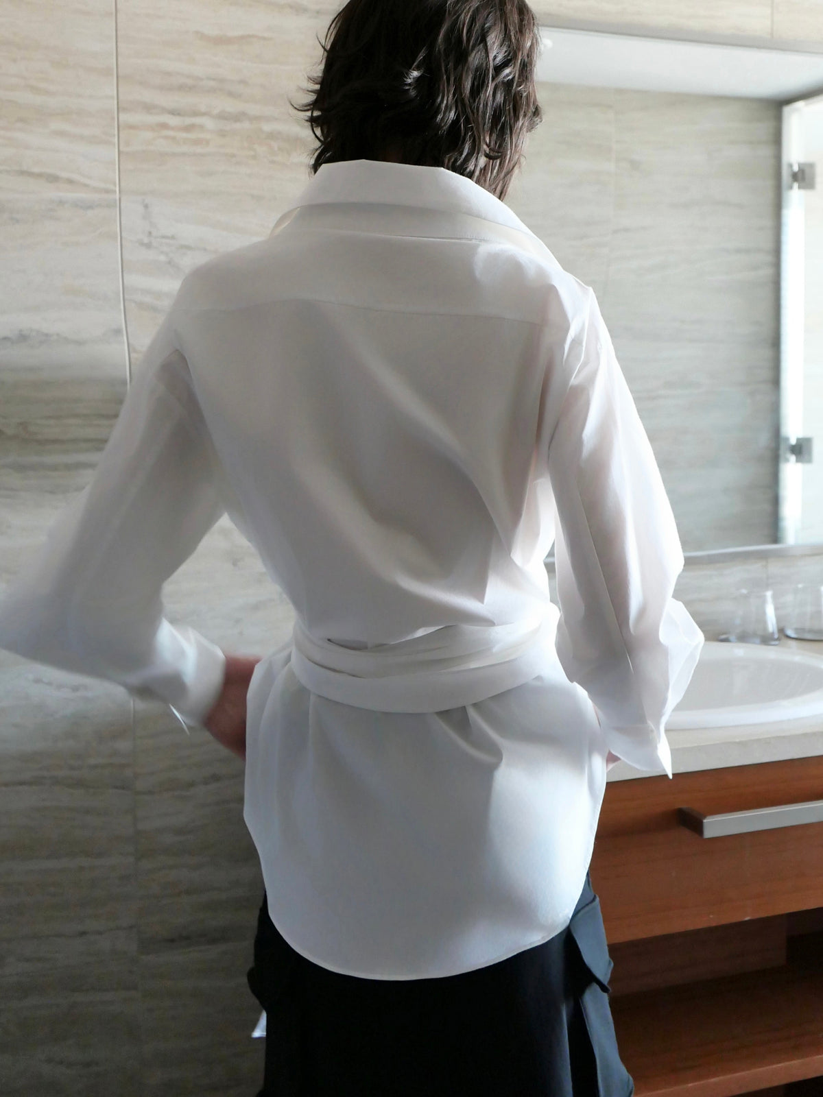 Waist-Tie Cotton Shirt