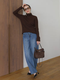【AMOMMA】WOOL LAME RIB TURTLE KNIT