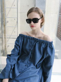 【SAMPLE SALE / AMOMMA】DENIM LIKE DRAWSTING OFF SHOULDER