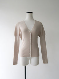 V-neck Ribbed Puff Sleeve Cardigan