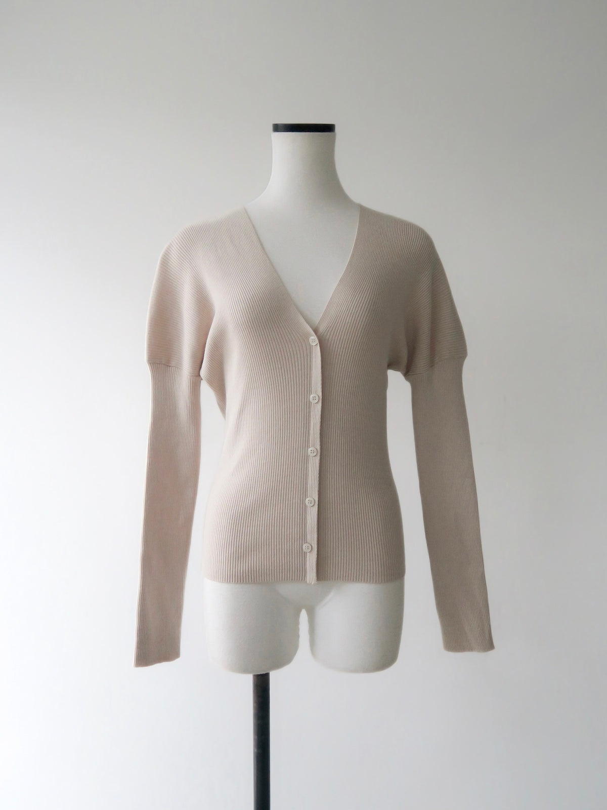 V-neck Ribbed Puff Sleeve Cardigan