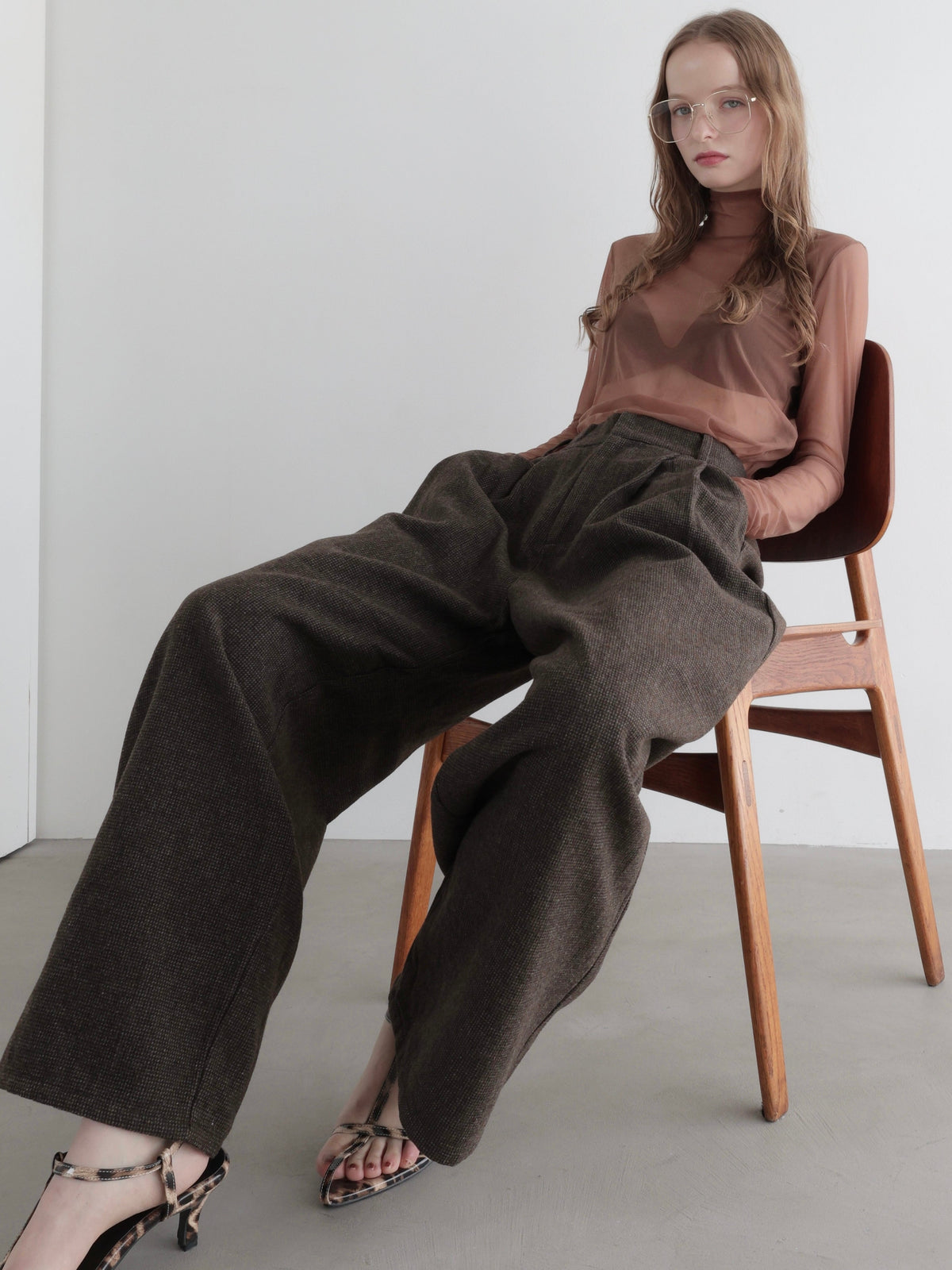 【SAMPLE SALE / AMOMMA】 LONG SLEEVE SHEER TOPS( BROWN )