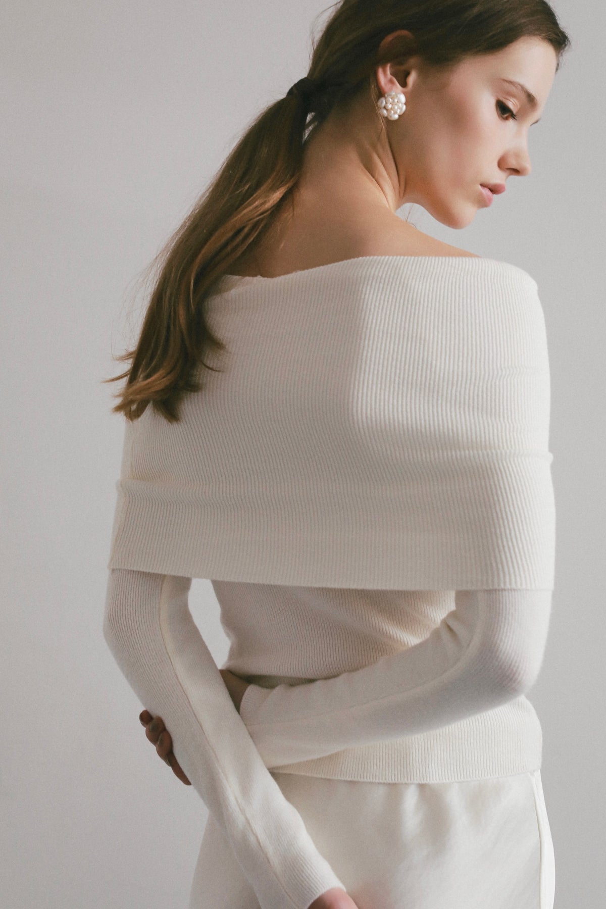 wool off shoulder knit