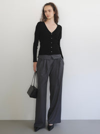 V-neck Ribbed Puff Sleeve Cardigan