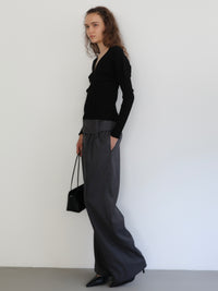V-neck Ribbed Puff Sleeve Cardigan