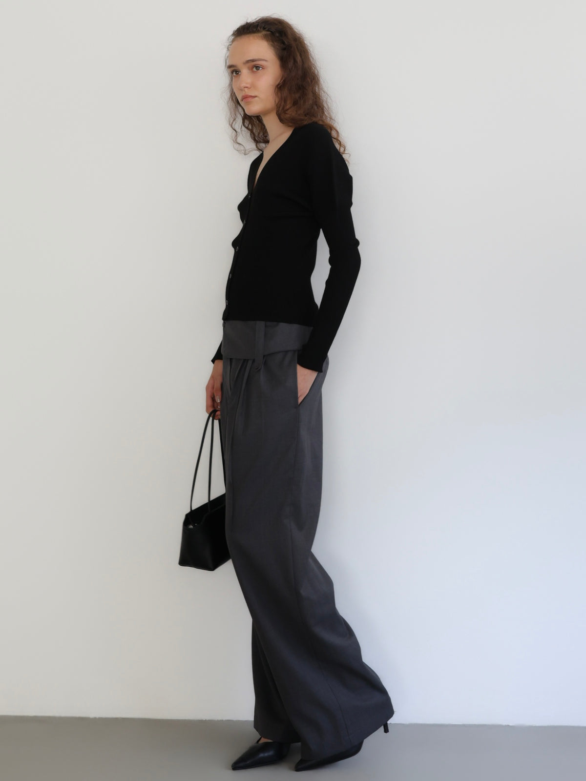 V-neck Ribbed Puff Sleeve Cardigan