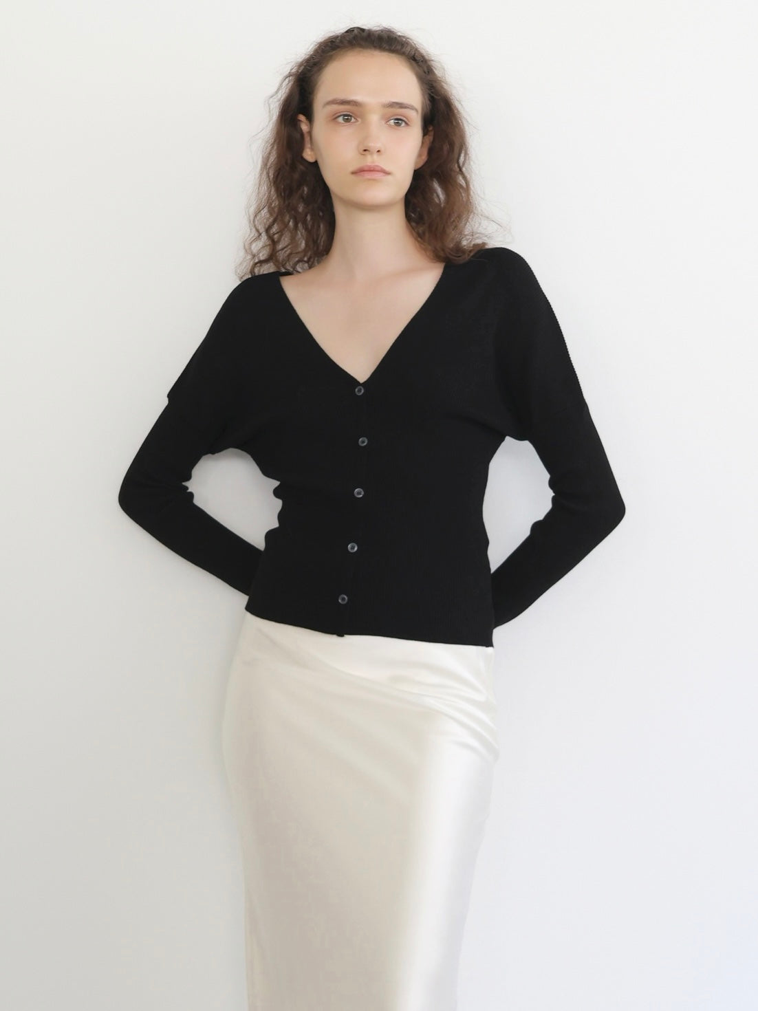 V-neck Ribbed Puff Sleeve Cardigan