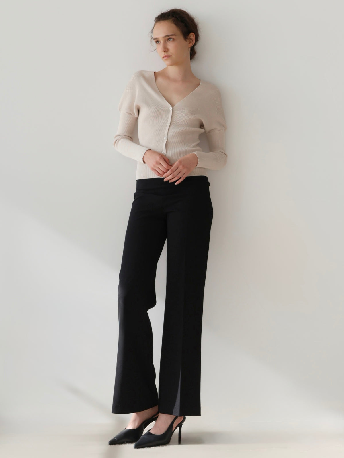 V-neck Ribbed Puff Sleeve Cardigan