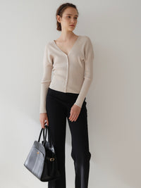 V-neck Ribbed Puff Sleeve Cardigan