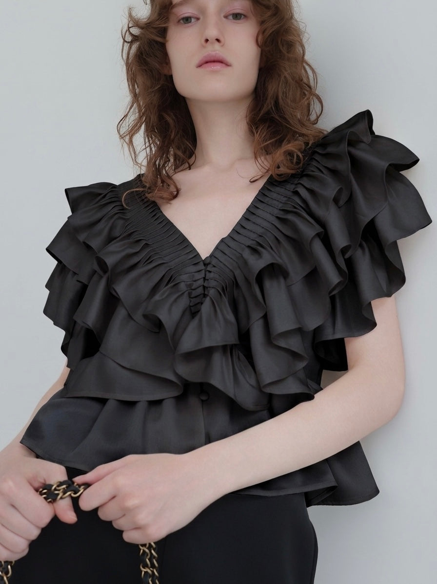 【AMOMMA】SATIN RAFFLE FRILL TOPS