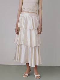 satin frilly tiered long skirt