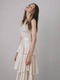 satin frilly tiered long skirt