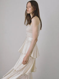 satin frilly tiered long skirt