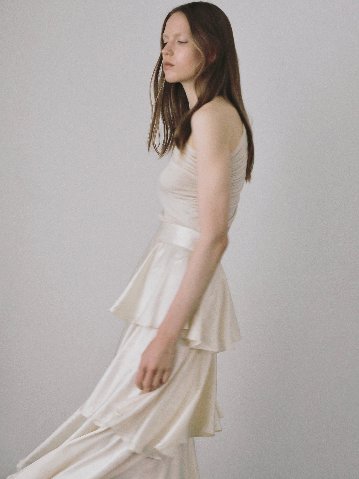 satin frilly tiered long skirt