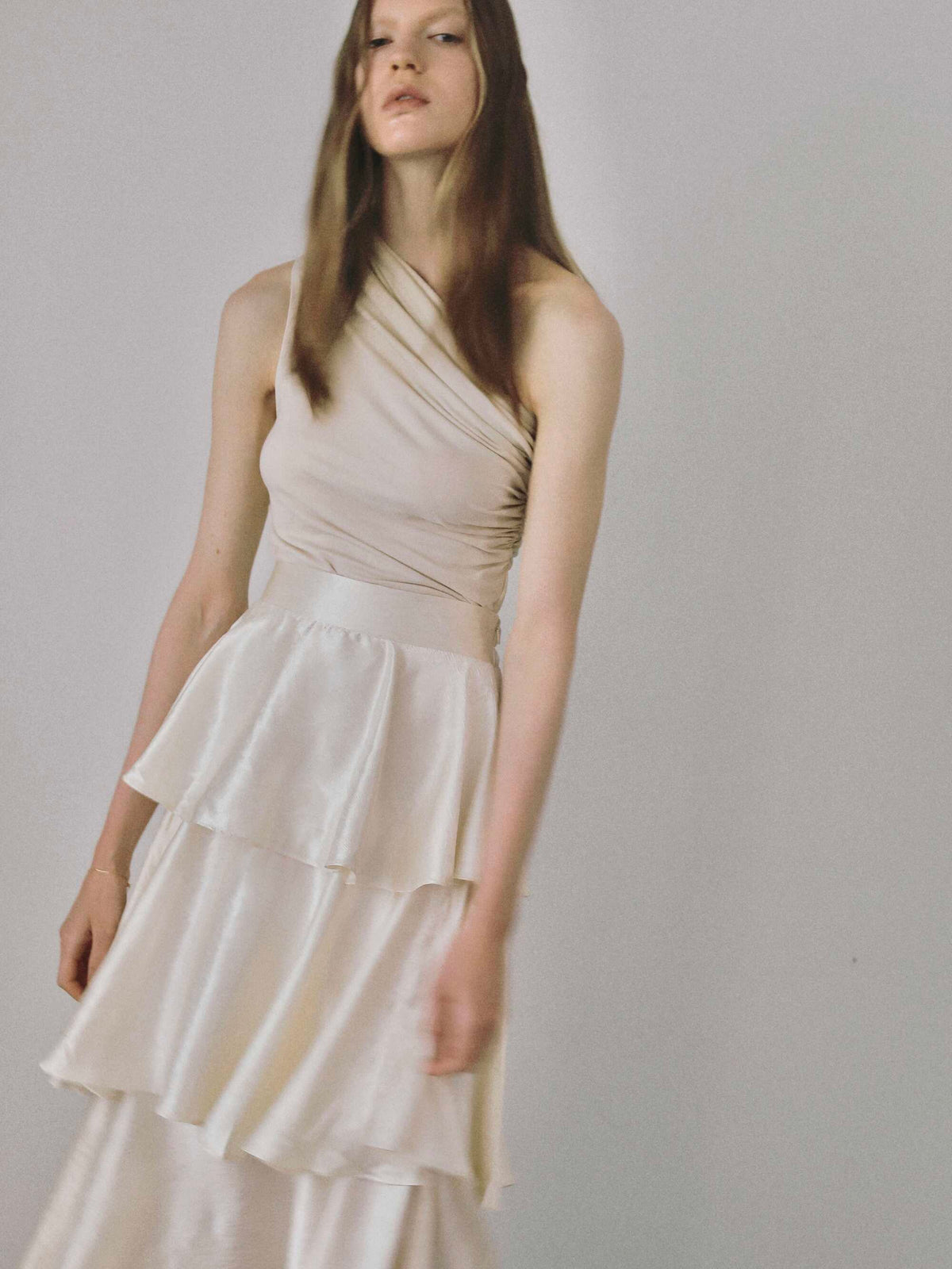 satin frilly tiered long skirt