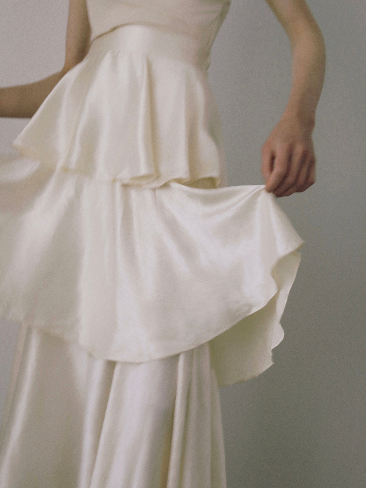 satin frilly tiered long skirt