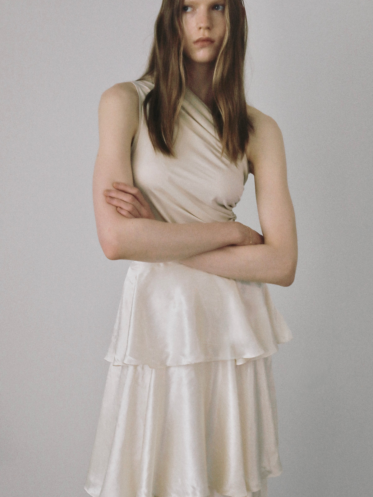 satin frilly tiered long skirt