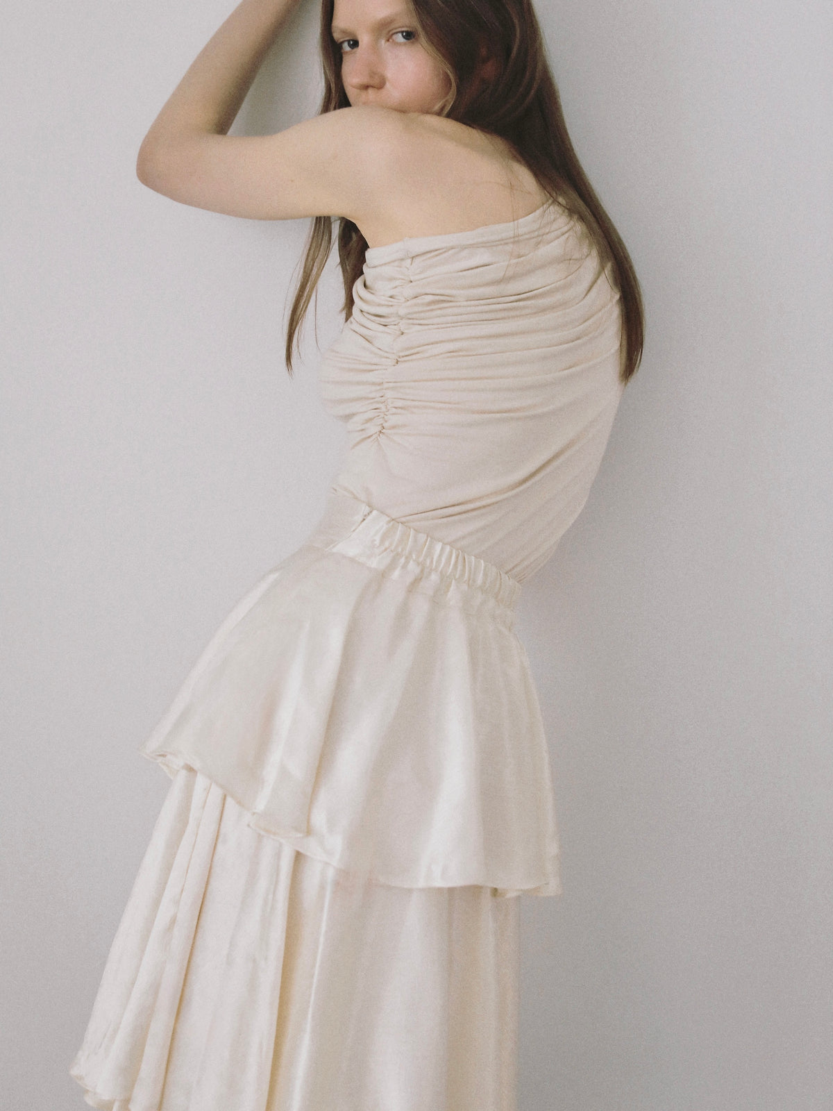 satin frilly tiered long skirt