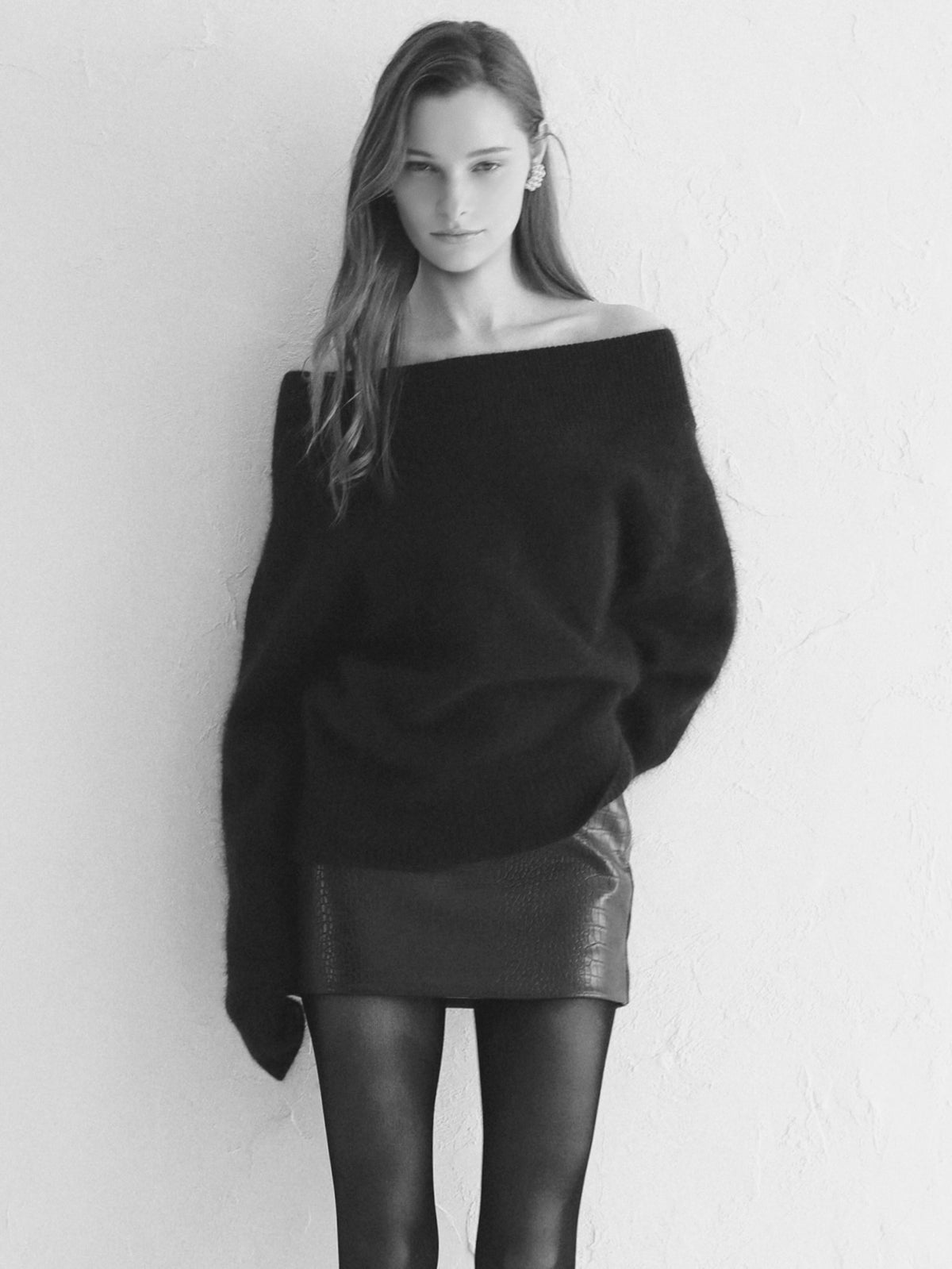 【célon】angora wool off shoulder knit