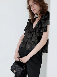 【AMOMMA】SATIN RAFFLE FRILL TOPS